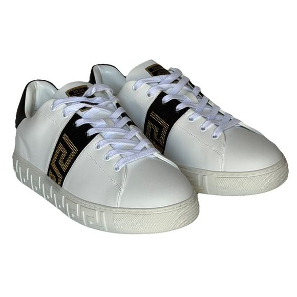 Versace Greek key Men\'s White/Black Leather Sneakers 13 US (46) 1014460 NIB $725 main image 9